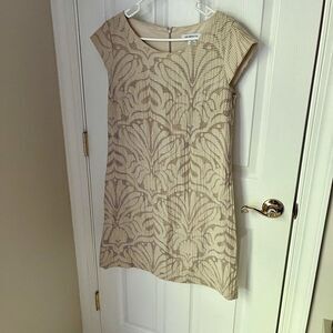 Liz Claiborne Women's Fitted Dress Lace Overlay Zipper Back Beige Size 8